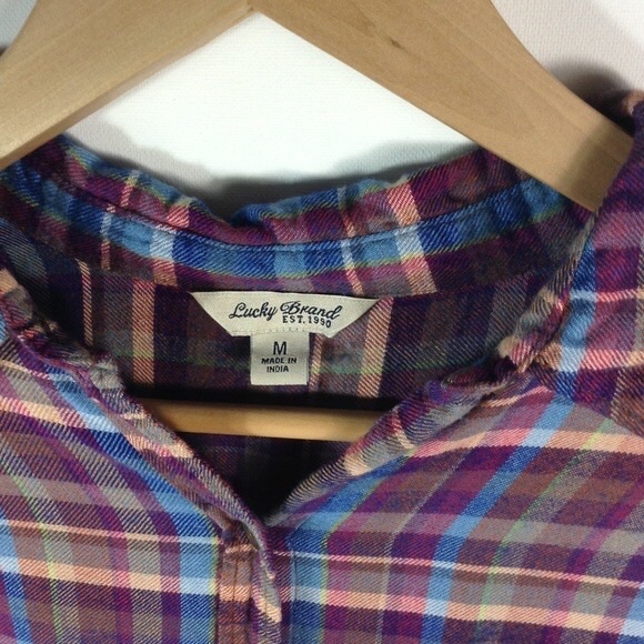 LUCKY BRAND Plaid Flannel Short Sleeve Button Down Tunic Shirt - Picture 6 of 8